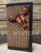 3D D250015302 Mens Hand Tooled Stained Edge Cow Skull Rodeo Wallet Brown Tan