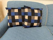 Blue, Black, cream and gray check pillows, two available —  Martin & Brockett