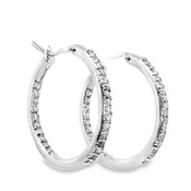 1.00 CTW Round Brilliant Diamond 14 Karat White Gold 1.0 Inch Hoop Earrings