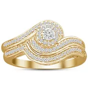 LADIES BRIDAL RING SET 1/3 CT ROUND DIAMOND 10K YELLOW GOLD