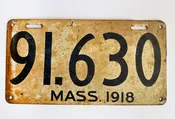 VINTAGE MASSACHUSETTS  LICENSE PLATE, 1918 — Mate Gallery