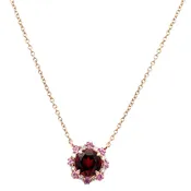 14k Rose Gold Garnet, Pink Sapphire & Diamond Halo Necklace – Adjustable 18"