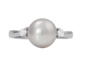 14K W BUTTON PEARL .18 CTTW DIAMOND RING