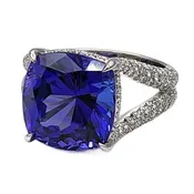 10.20 Carat Cushion Cut Tanzanite and 156=1.00 Carat Diamond Ring in Platinum