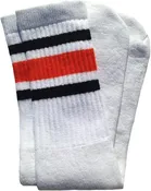 Kids White tube socks with Black-Orange stripes style 3