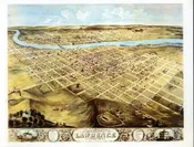 Birds Eye View of Lawrence 1869 22in x 28in Wood Frame, Glass