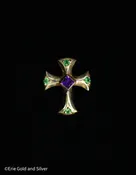 14K Yellow Gold Amethyst & Peridot Medieval-Inspired Cross Pendant