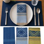 "Nai Yang" 20" x 20" Napkins with traditional patterns, handwoven Lao cotton w/ natural dyes