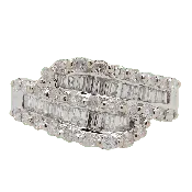 14K White Gold Baguette & Round Cut Diamond Bypass Band