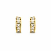 18K Gold & 925 Silver Baguette Huggie Earrings