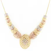 22K Gold Statement Necklace for Women - Tri-Color Geometric Lattice Design