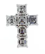 18KW Cross Pendant with Asscher cut Diamonds