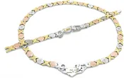 (2 Sets) I Love You Three Tone HUGS and Kisses Necklace & Bracelet Set XOXO Starburst 18/20 inches Length