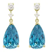 14K Yellow Gold Blue Zircon & Diamond Earrings — Hildgund