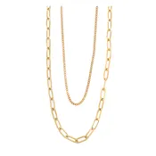 18K Gold Double-Layer Paperclip & Curb Chain Necklace