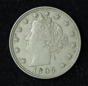 1905 5c Liberty V Nickel Five Cent Coin