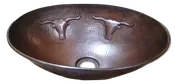 14" Oval Vessel Copper Sink with Longhorns or Horse Heads