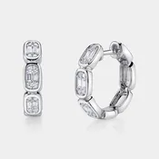 Aleera White Gold Baguette Diamond Octagon Hoop Earrings