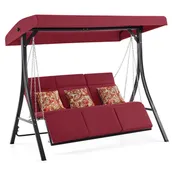 3-Seat Convertible Outdoor Swing Chair with Chain Armrest, 4354