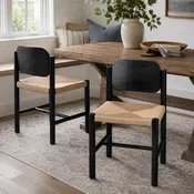 Arve Armless Paper Cord Dining Chairs with Shaped Wood Back Set of 2