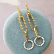 14k Two Tone Modern Paperclip Link Diamond Earrings