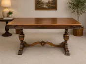 ANTIQUE LIBRARY TABLE, WALNUT WOOD, ORNATE LEGS