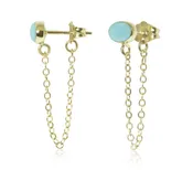01/400tq-C 14KY 6 x 4 Oval Turquoise with Chain Earrings by Carla