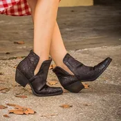 Western Cutout Bootie in Distressed Pony Leather Ankle Boot
