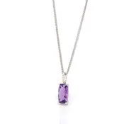 14k White Gold Emerald Cushion Cut Amethyst Necklace With Diamonds
