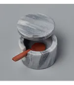 Gray Marble Lidded Cellar w/ Wood Spoon