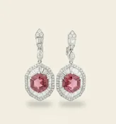 Pink Tourmaline Hexagon Drop Earrings with Diamonds