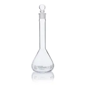 Globe Glass 100mL Wide Mouth Glass Volumetric Flask with Glass Pennyhead Stopper, Class A, Individual Certificate 6/CS