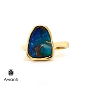 Abstract Cut Opal Ring In Blue Green Color