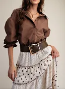 3/4 Slvs Button Down Poplin Shirt Blouse