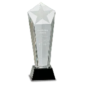 10 1/2" Crystal Frosted Star Column on Black Pedestal Base