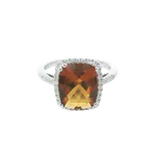 14kt White Gold Cushion Citrine & Diamond Fashion Ring – Size 7