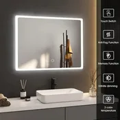 28 x 20 Inches LED Wall Mounted Bathroom Frameless Mirror with Anti-Fog, Dimmable, Touch Screen