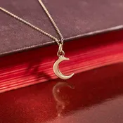 14K gold tiny moon necklace with 18 inch chain
