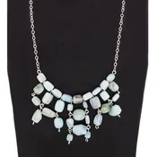 Aquamarine Chuncky Bead Statement Necklace on Sterling Silver Chain