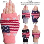 AMERICAN FLAG PATTERN FINGERLESS MITTENS - 12 pr pack