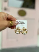 Bold Chunky Stone Textured Earrings - Cream/Gold