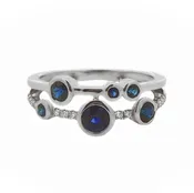 14K WHITE GOLD 2-TIER SAPPHIRE DIAMOND RING