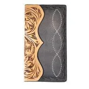 3D MEN'S HAND TOOLED FLORAL BUCK LACE BLACK BROWN WALLET