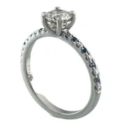 0.73 carat Round Diamond Solitaire Palladium Ring w/ Aquamarine Accents GIA