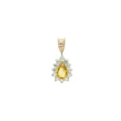 14 Karat Pear Shaped Yellow Sapphire and Diamond Pendant