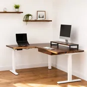 L Shaped Adjustable Standing Desk - Walnut Solid Wood