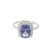 14kt White Gold Cushion-Cut Tanzanite Ring with Diamond Accents – Size 6.5