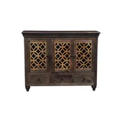 The Caprice 3-Door Cabinet | Hand-Carved Wood Cabinet with Glass Panels