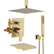10" Ceiling-Mount Rain Shower System with Tub Spout in Brushed Gold