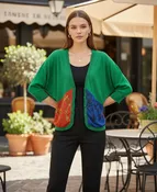 Emerald Scarf-Print Mixed-Media Cardigan B-143